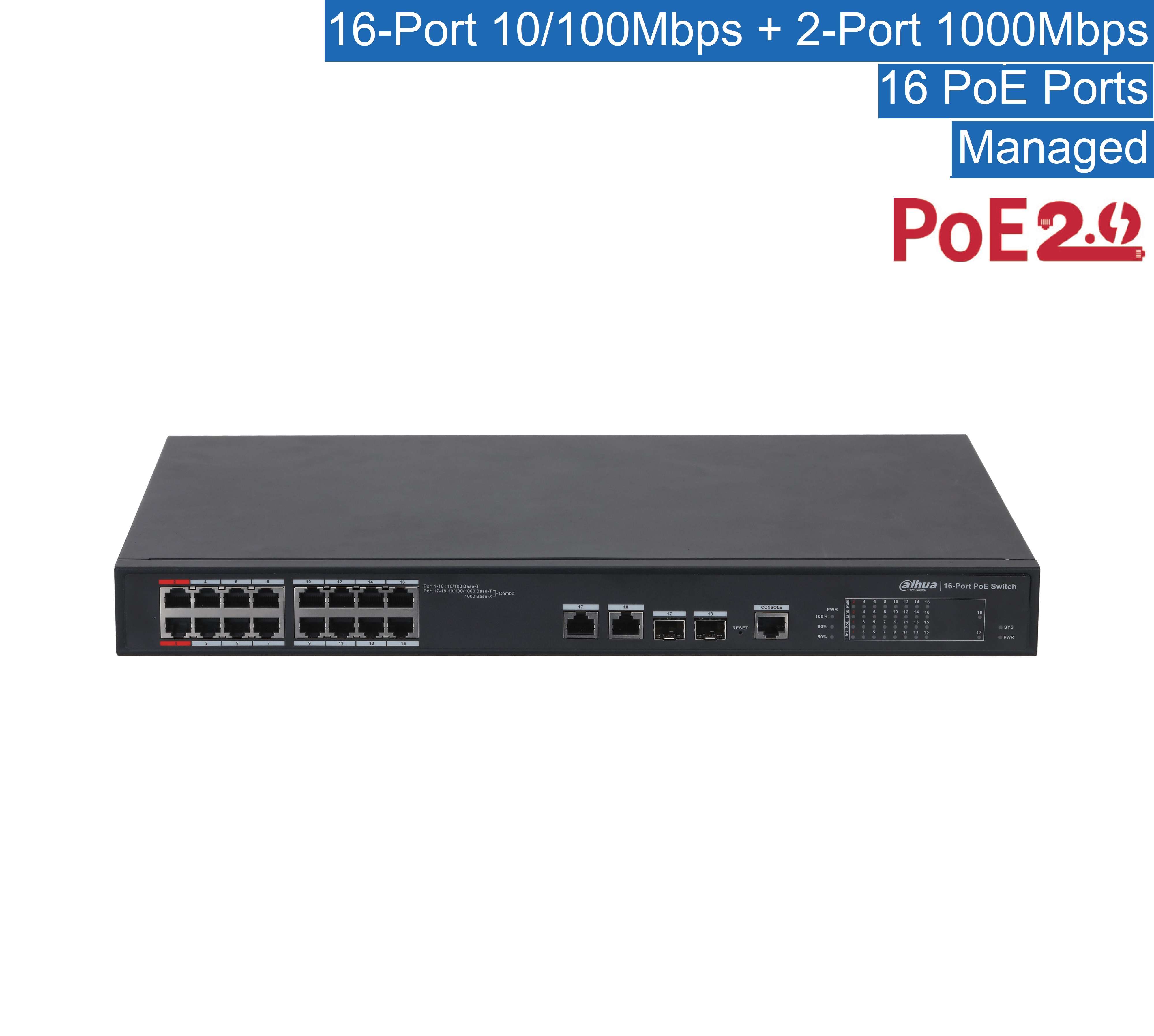 Dahua - PFS4218-16ET-240-V3 - Switch - 16 PoE