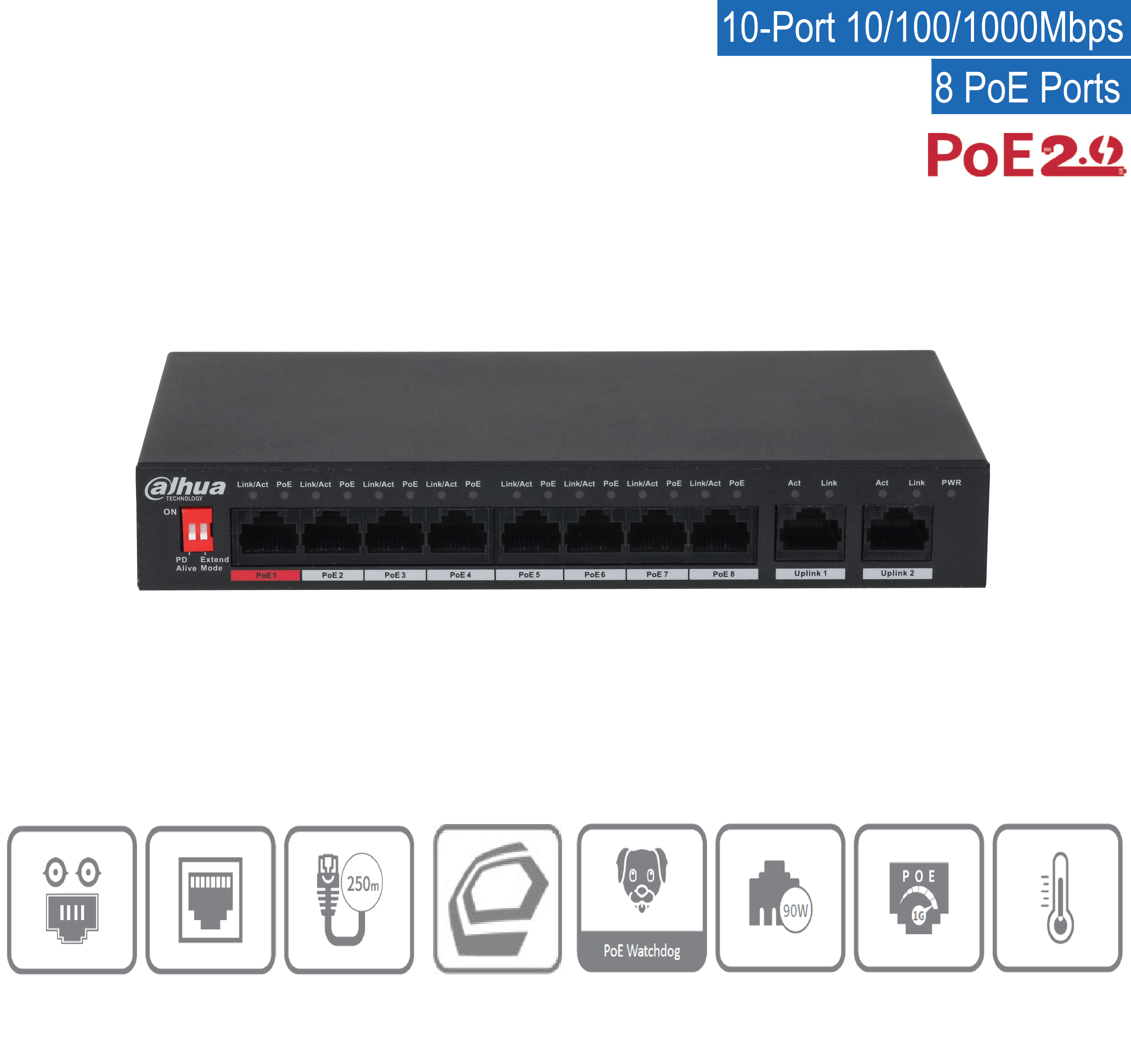 Dahua - PFS3010-8GT-96-V2 - Switch - 8 PoE-GB