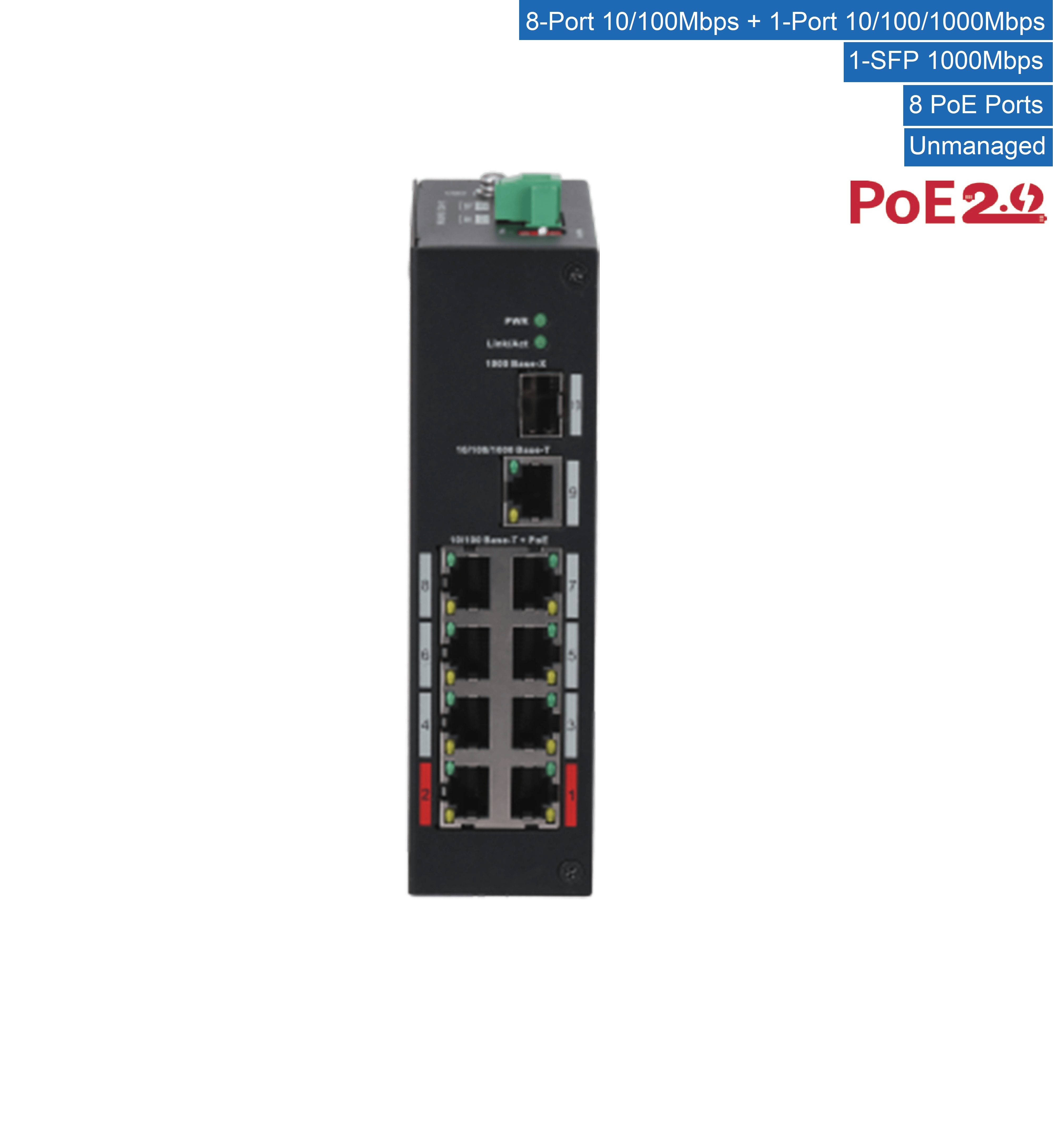 Dahua - PFS3110-8ET-96-V2 - Switch - 8 PoE - 1 SFP