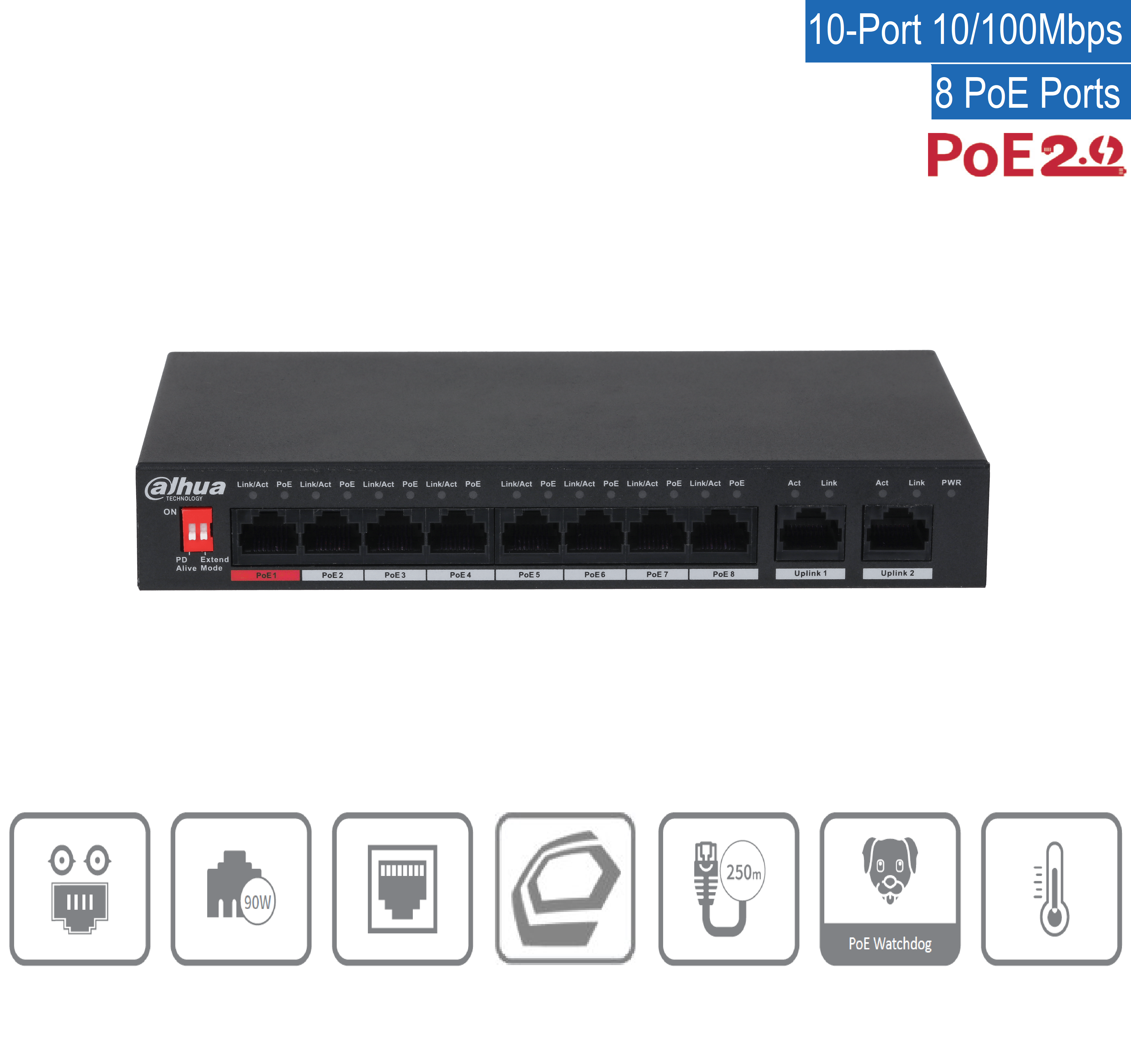 Dahua - PFS3010-8ET-96-V2 - Switch - 8 PoE
