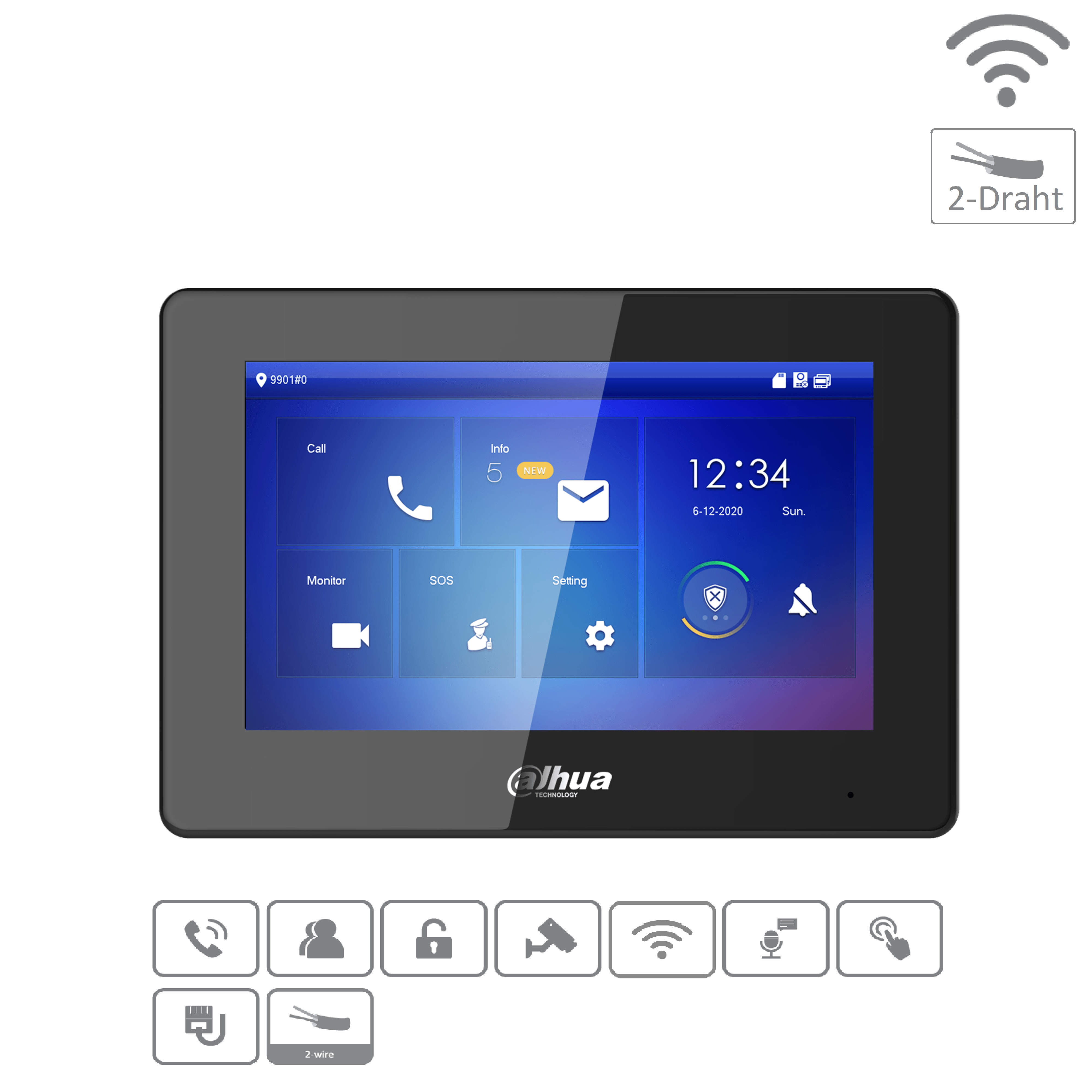 Dahua - VTH5422HB-W - Monitor - Hybrid - Wifi - 2 Draht - Schwarz